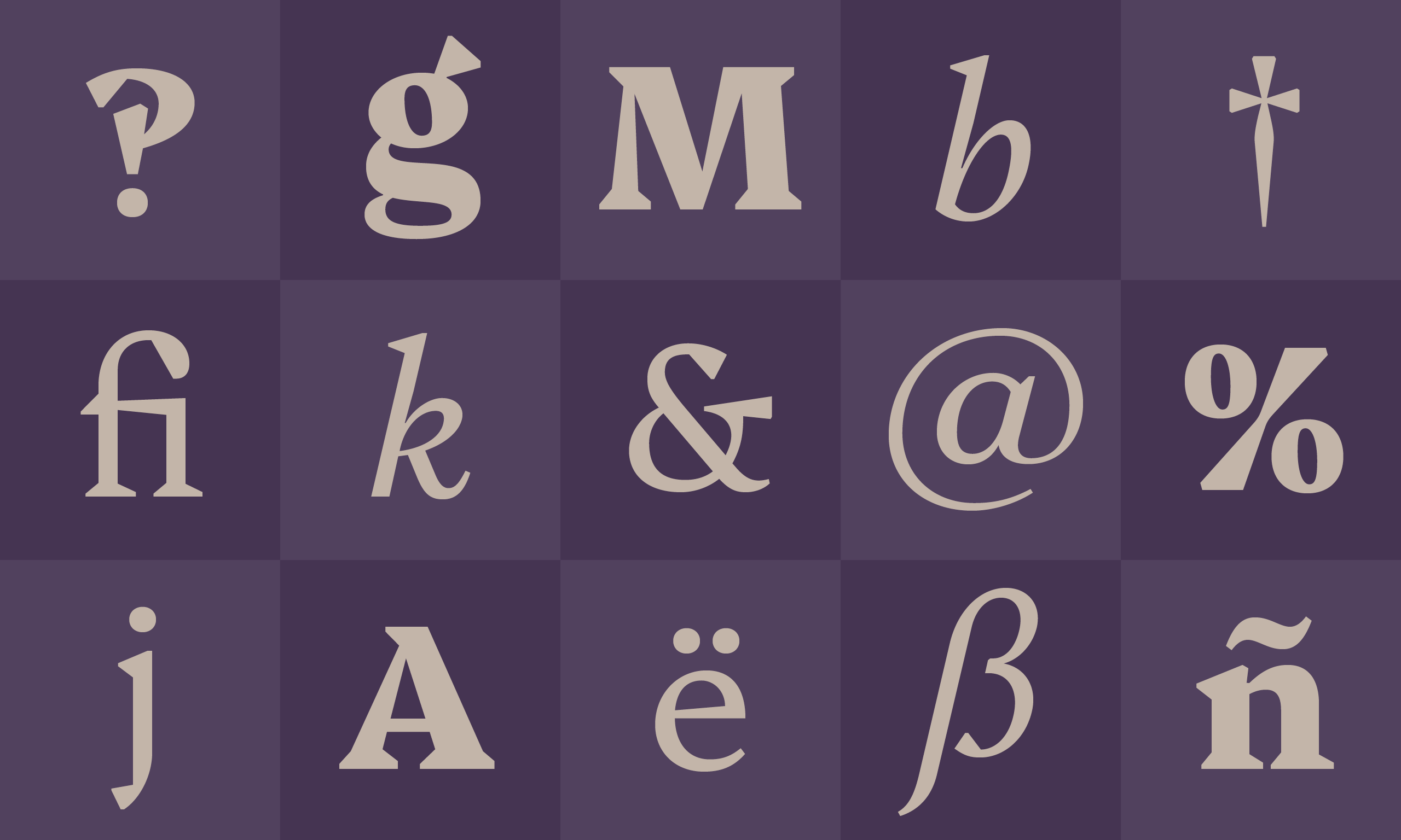 A selection of glyphs arranged in a checkerboard style